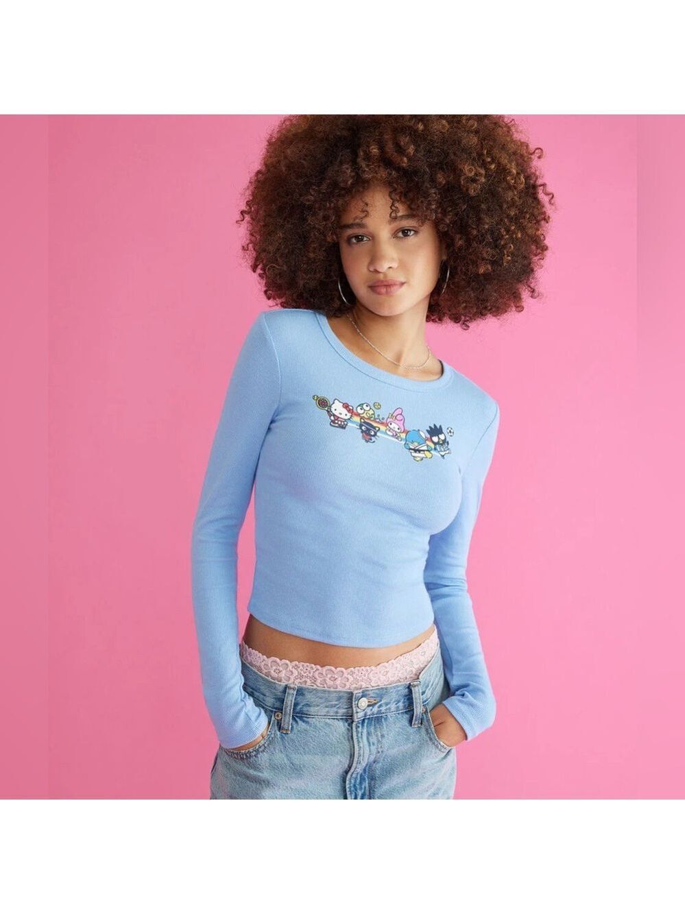 Aeropostale X Hello Kitty & Friends Graphic Baby Tee Women’s L Blue Juniors